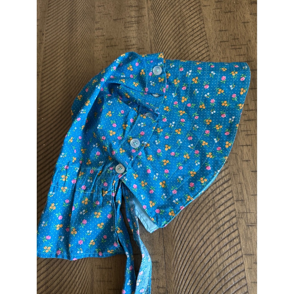 Vintage-Style Blue Floral Sun Bonnet with Quilted Brim & Button-Back Detail